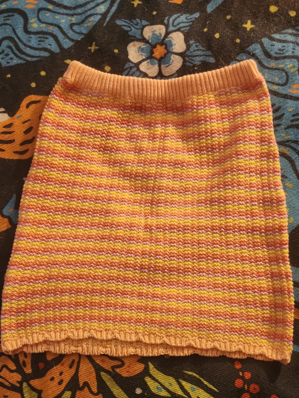 Multicolor Striped Knit Mini Skirt - Peach, Pink & Yellow